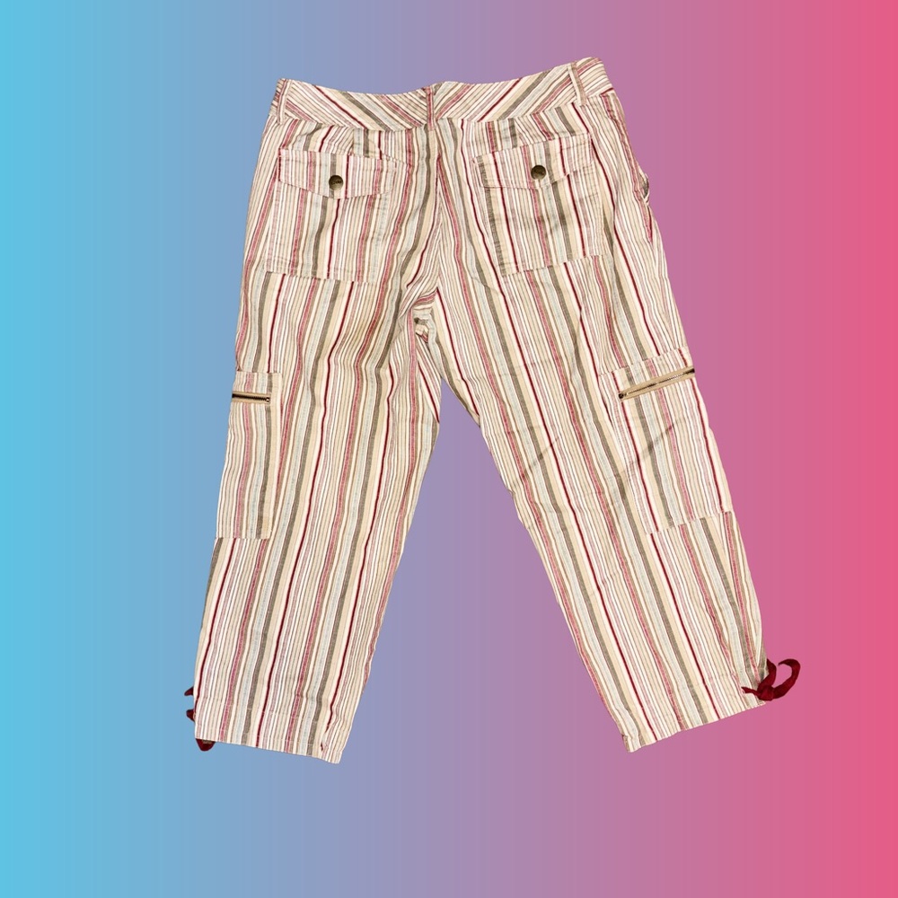 Izod Petite Red and Beige Striped Pants